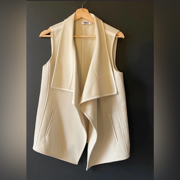 Vince Jackets & Blazers - Vince Leather Collar Cream Drape Wool Blend Vest